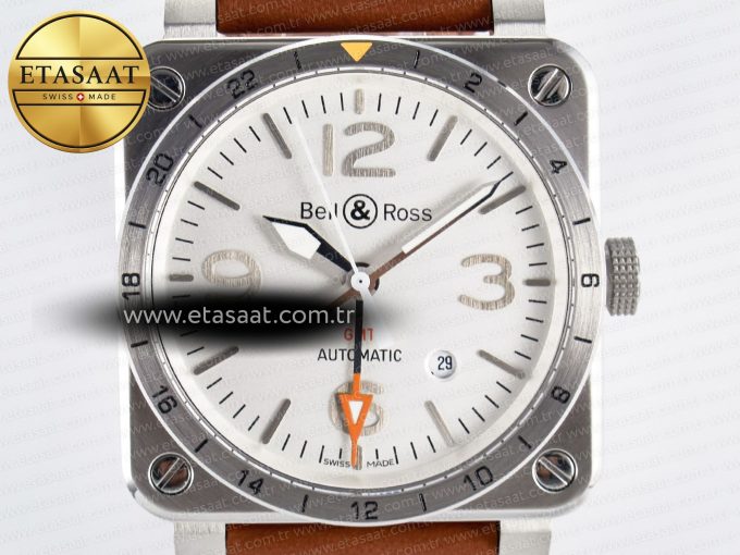 BR03-93 GMT BRF 1:1 Best Edition White Dial on Brown Leather Strap A2824 - Görsel 4