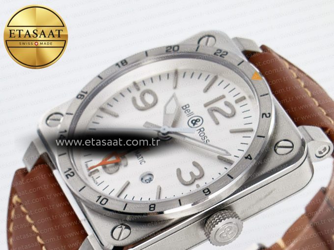 BR03-93 GMT BRF 1:1 Best Edition White Dial on Brown Leather Strap A2824 - Görsel 6