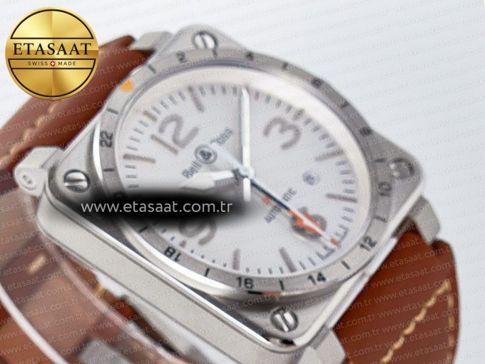 BR03-93 GMT BRF 1:1 Best Edition White Dial on Brown Leather Strap A2824 - Görsel 7