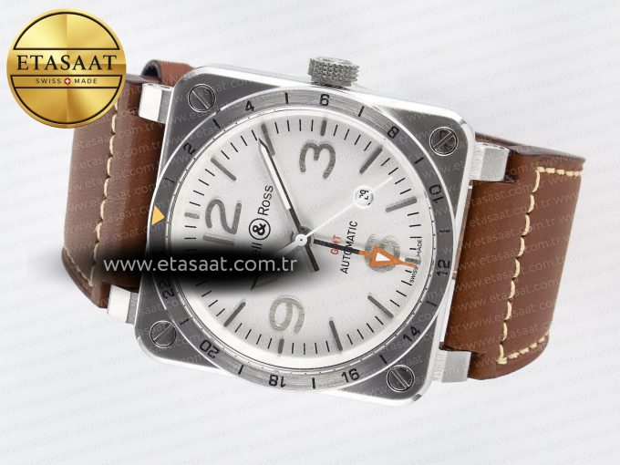 BR03-93 GMT BRF 1:1 Best Edition White Dial on Brown Leather Strap A2824 - Görsel 9