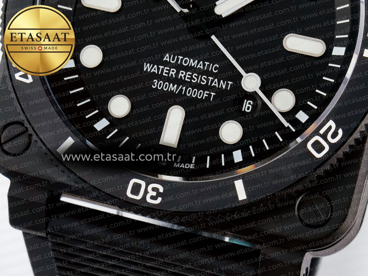 BR03 Diver BRF 1:1 Best Edition Black Dial on Black Rubber Strap A2824 - Görsel 12