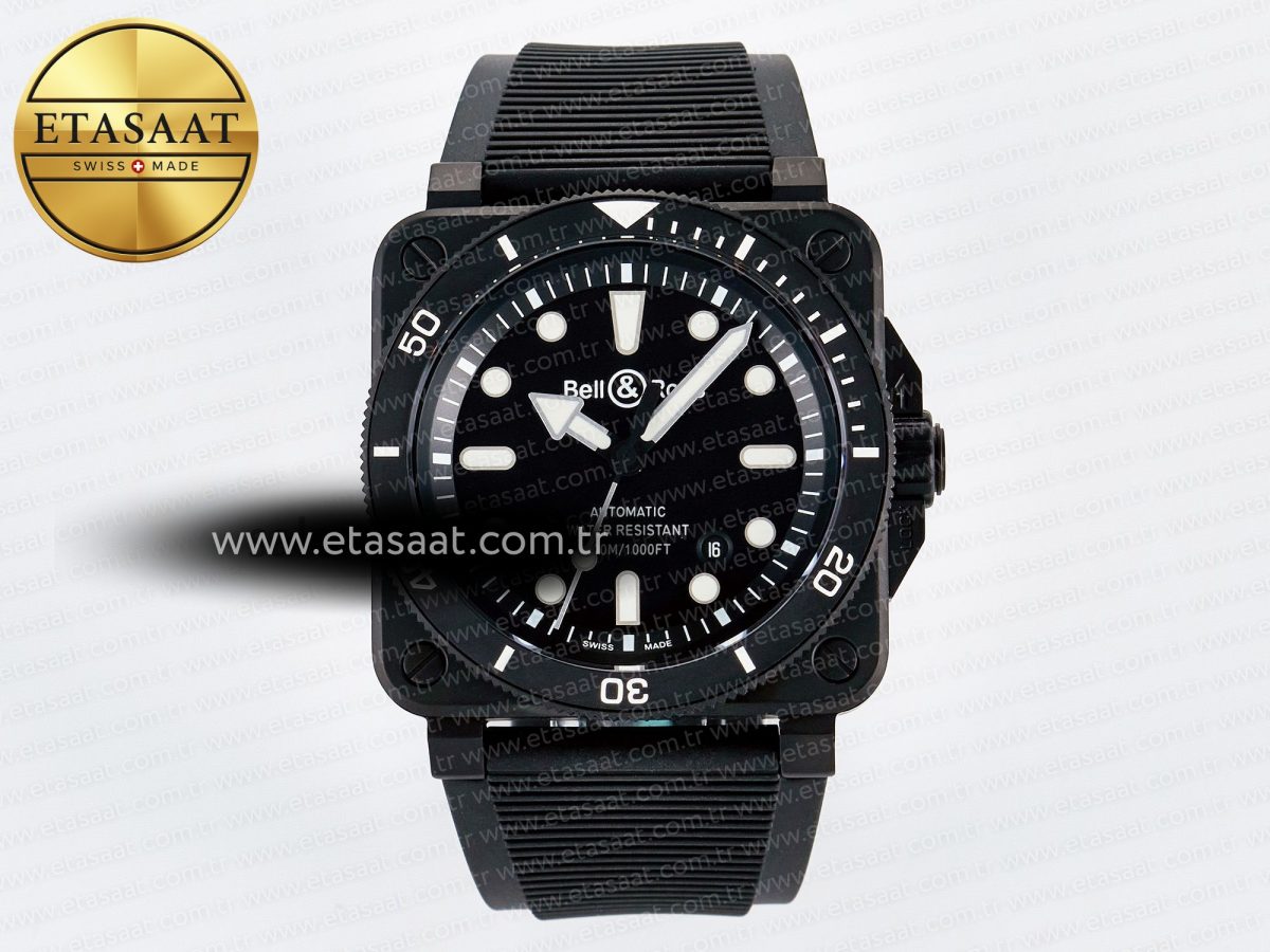 BR03 Diver BRF 1:1 Best Edition Black Dial on Black Rubber Strap A2824 - Görsel 3
