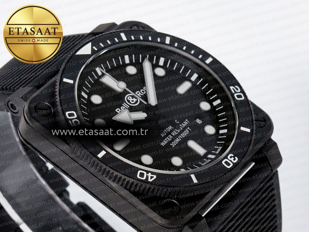 BR03 Diver BRF 1:1 Best Edition Black Dial on Black Rubber Strap A2824 - Görsel 7