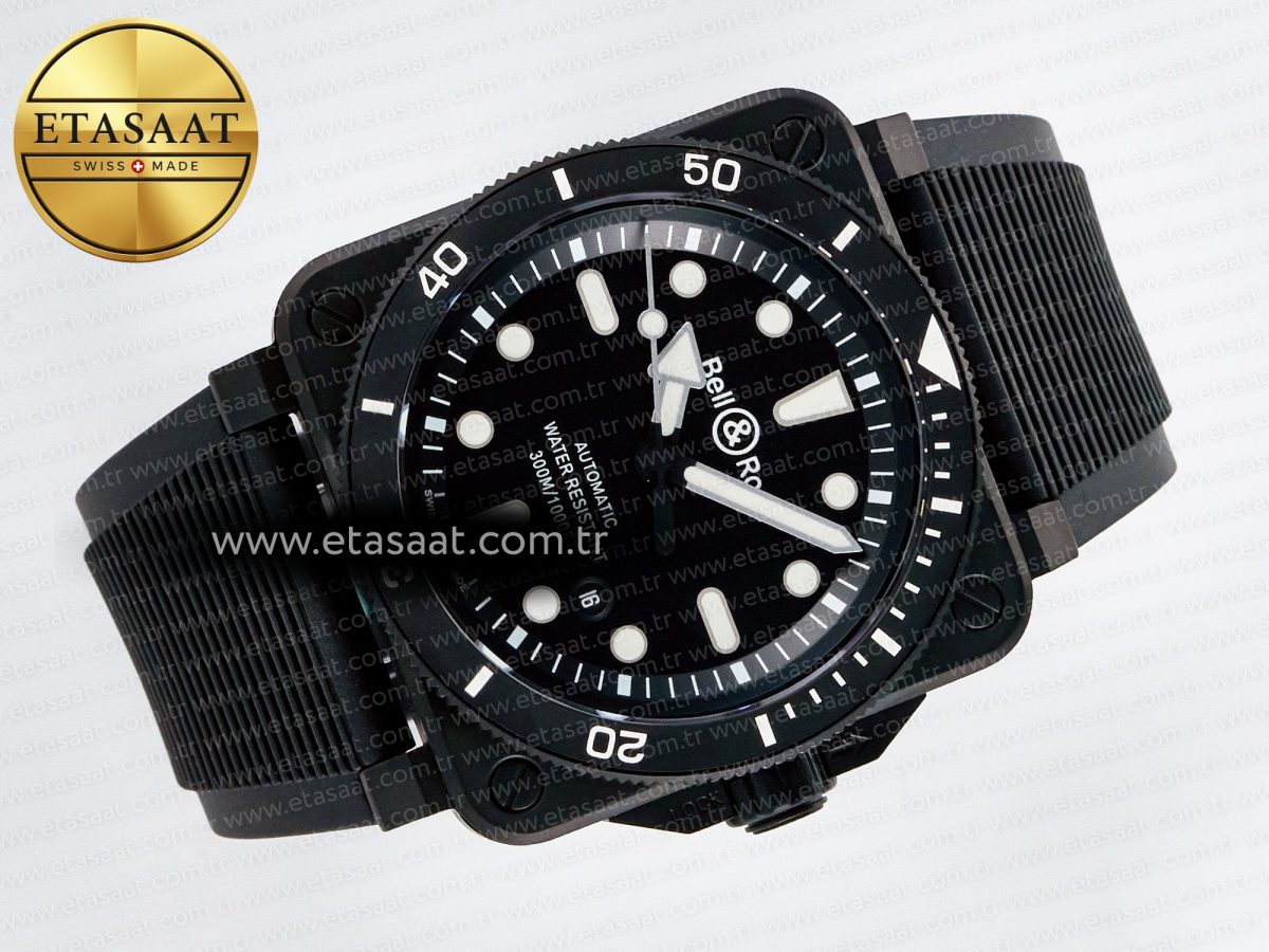 BR03 Diver BRF 1:1 Best Edition Black Dial on Black Rubber Strap A2824 - Görsel 8