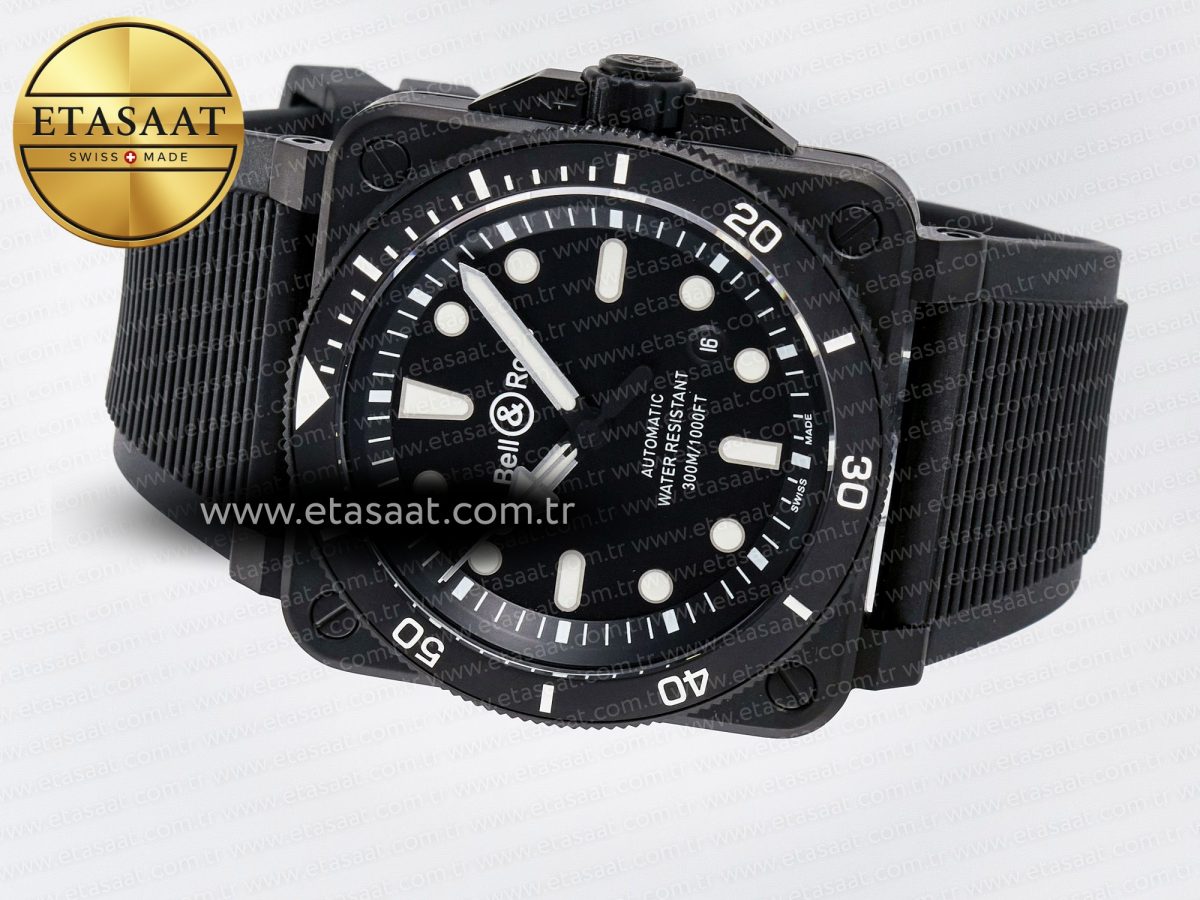 BR03 Diver BRF 1:1 Best Edition Black Dial on Black Rubber Strap A2824 - Görsel 9