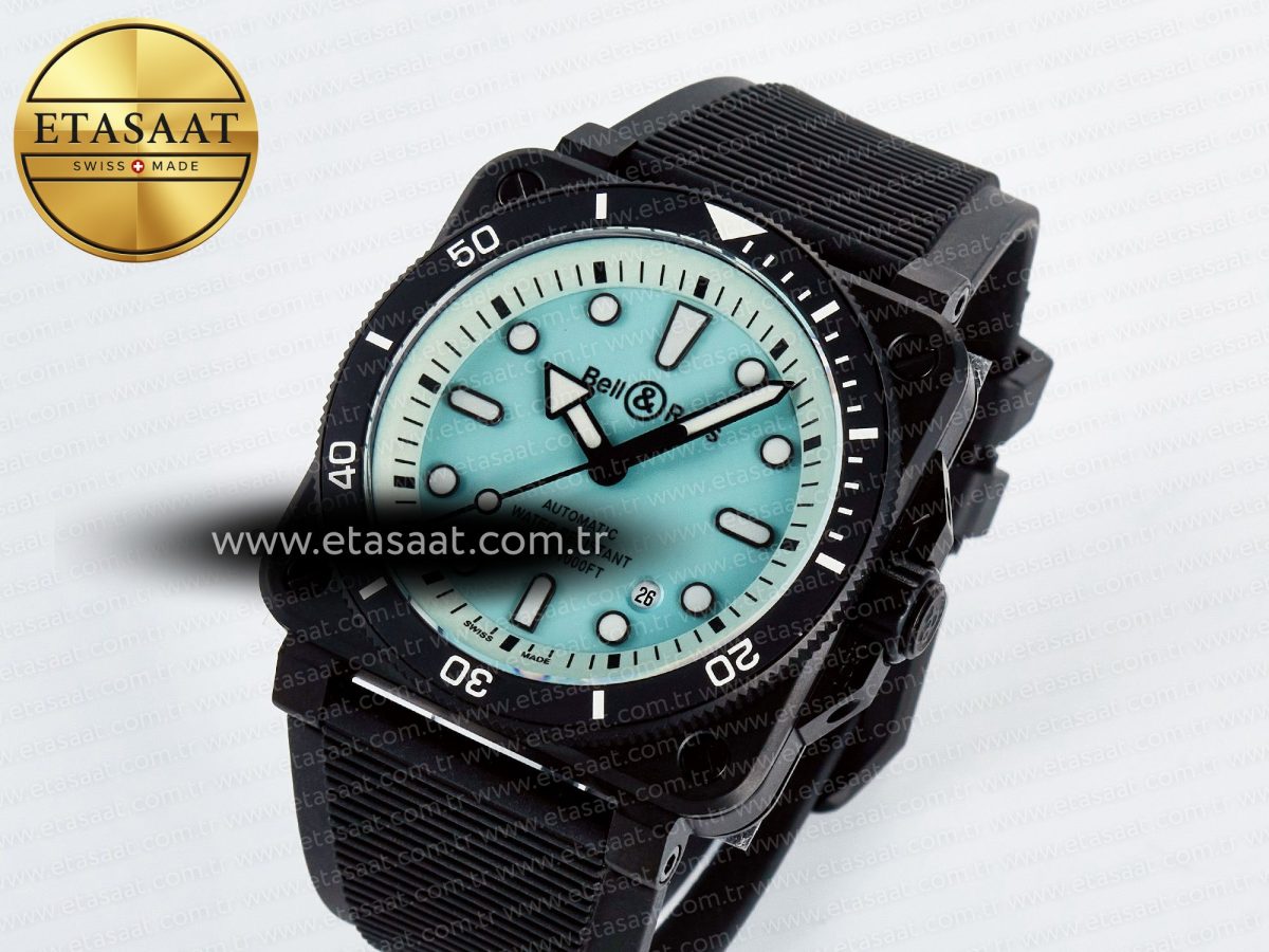 BR03 Diver BRF 1:1 Best Edition Pale Blue Dial on Black Rubber Strap A2824 - Görsel 2