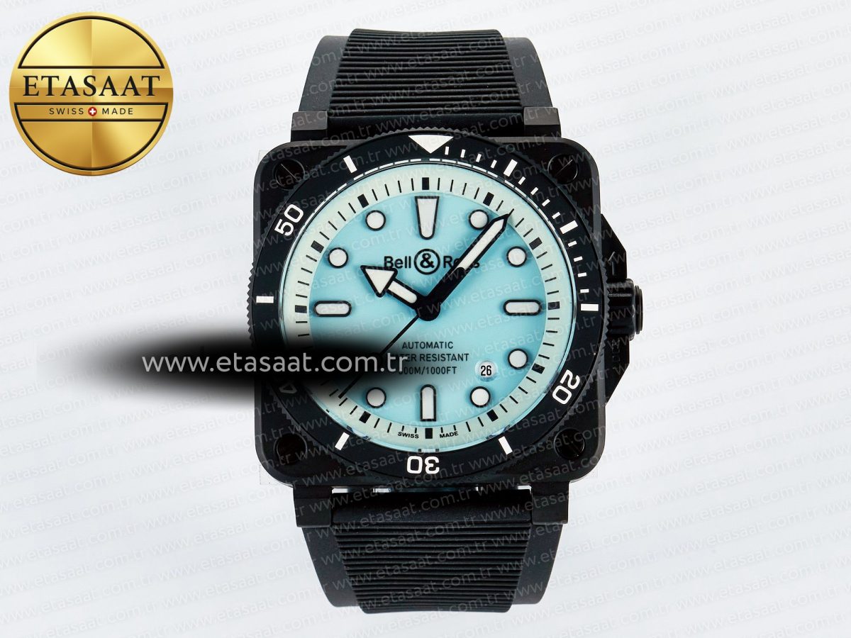 BR03 Diver BRF 1:1 Best Edition Pale Blue Dial on Black Rubber Strap A2824 - Görsel 3