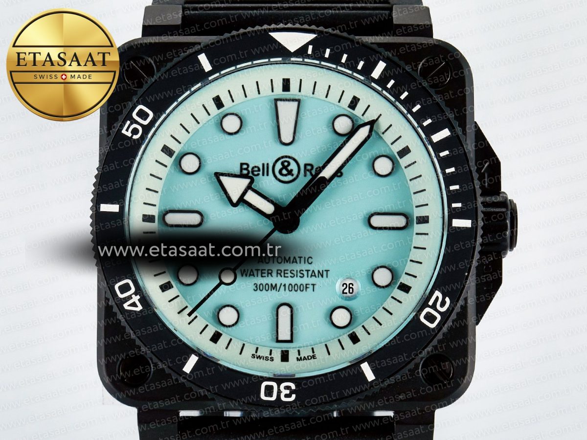 BR03 Diver BRF 1:1 Best Edition Pale Blue Dial on Black Rubber Strap A2824 - Görsel 4