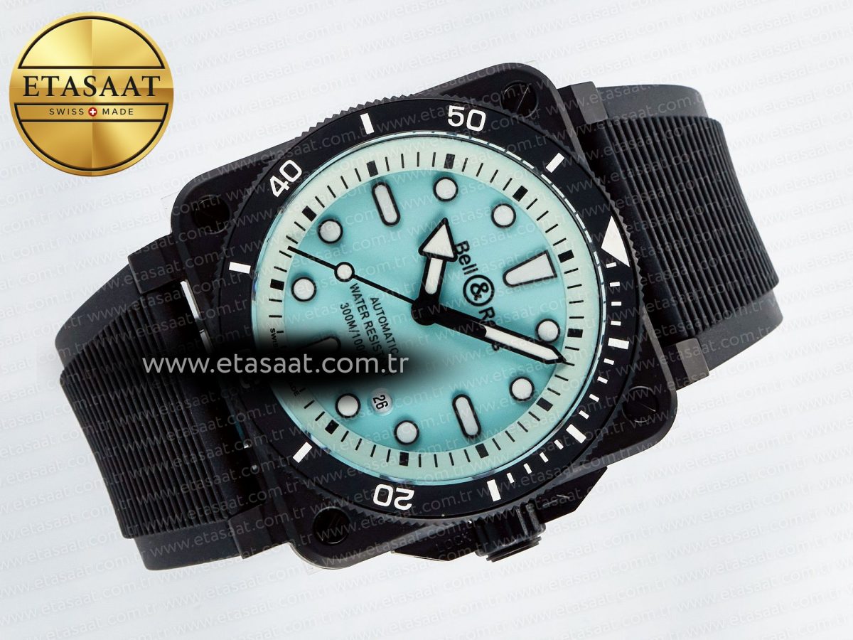 BR03 Diver BRF 1:1 Best Edition Pale Blue Dial on Black Rubber Strap A2824 - Görsel 8