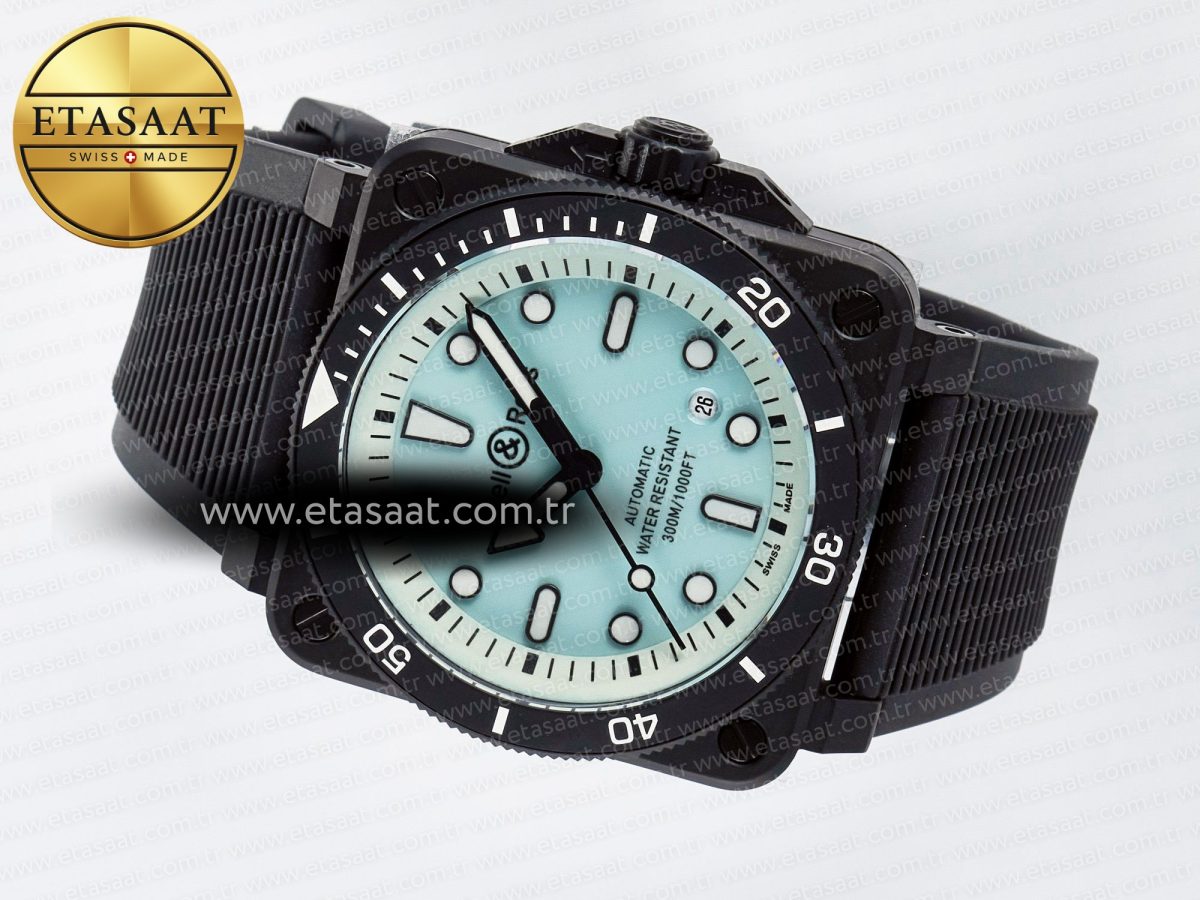 BR03 Diver BRF 1:1 Best Edition Pale Blue Dial on Black Rubber Strap A2824 - Görsel 9