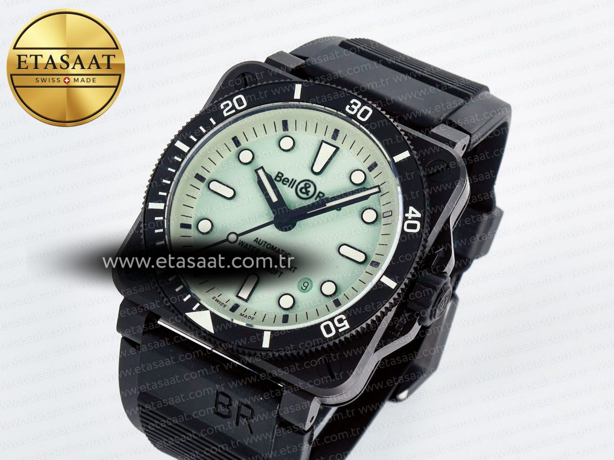 BR03A Instruments BRF 1:1 Best Edition Pale Green Dial on Black Rubber Strap A2824 - Görsel 1