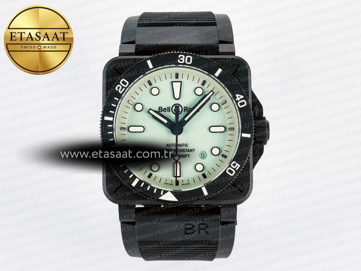 BR03A Instruments BRF 1:1 Best Edition Pale Green Dial on Black Rubber Strap A2824 - Görsel 3