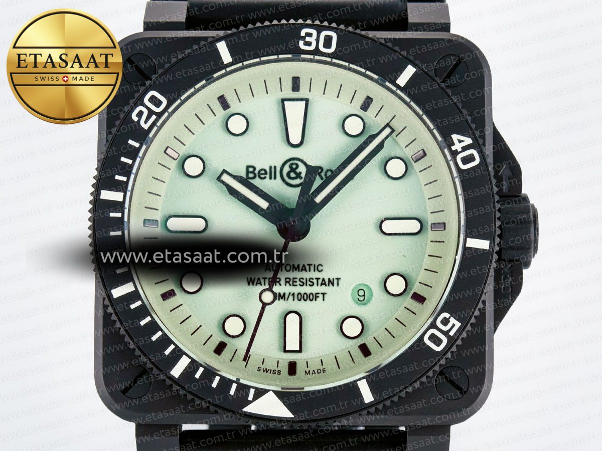 BR03A Instruments BRF 1:1 Best Edition Pale Green Dial on Black Rubber Strap A2824 - Görsel 4