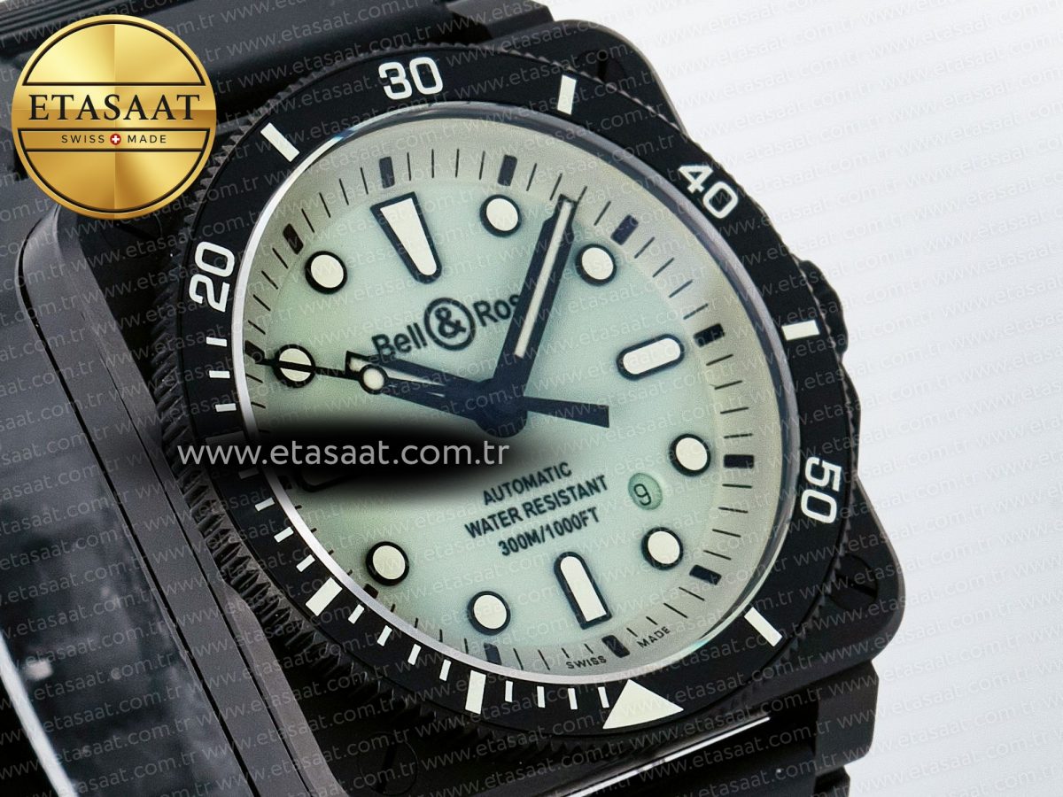 BR03A Instruments BRF 1:1 Best Edition Pale Green Dial on Black Rubber Strap A2824 - Görsel 5