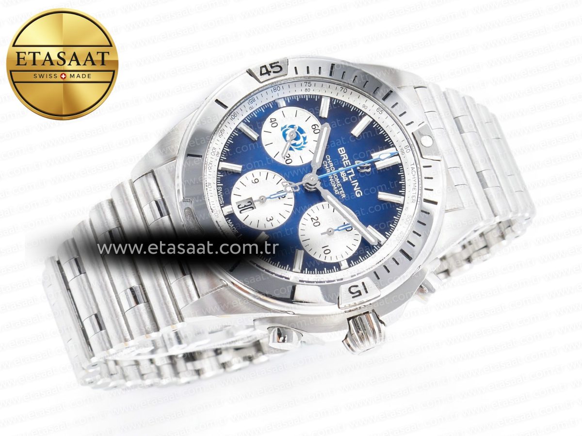 Breitling Chronomat Blue Dial on SS Bracelet A7750 - Görsel 9