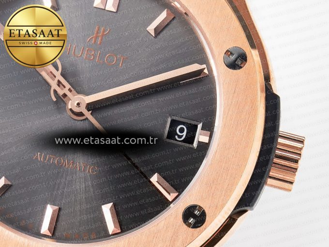 Classic Fusion 38mm RG JJF 1:1 Best Edition Gray Dial on Black Gummy Leather Strap - Görsel 11