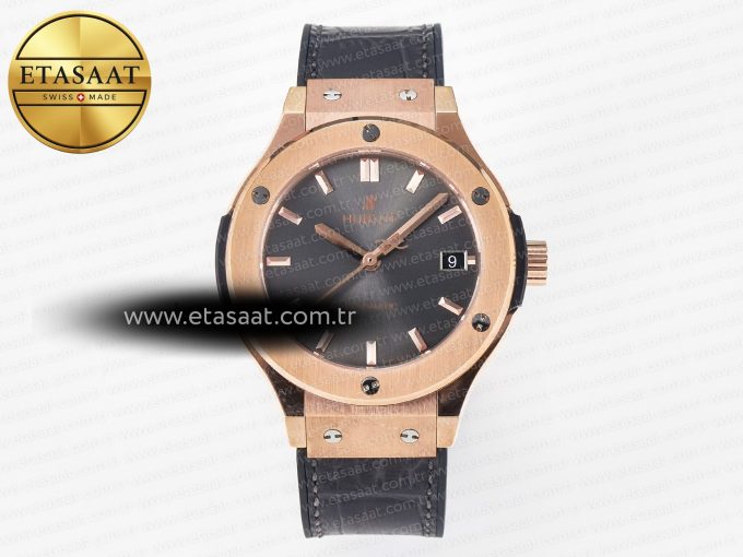 Classic Fusion 38mm RG JJF 1:1 Best Edition Gray Dial on Black Gummy Leather Strap - Görsel 3