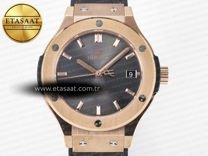 Classic Fusion 38mm RG JJF 1:1 Best Edition Gray Dial on Black Gummy Leather Strap - Görsel 4