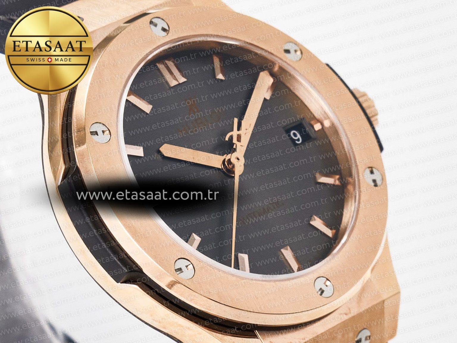 Classic Fusion 38mm RG JJF 1:1 Best Edition Gray Dial on Black Gummy Leather Strap - Görsel 5