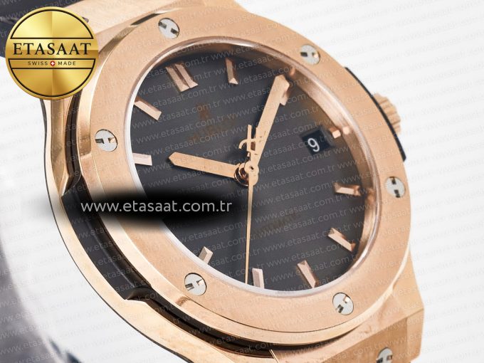 Classic Fusion 38mm RG JJF 1:1 Best Edition Gray Dial on Black Gummy Leather Strap - Görsel 5