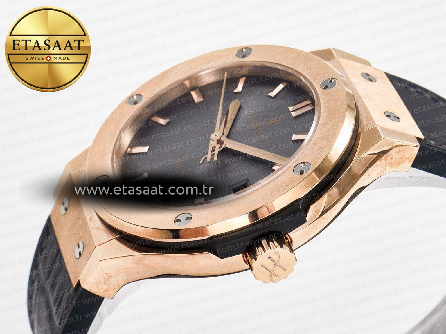 Classic Fusion 38mm RG JJF 1:1 Best Edition Gray Dial on Black Gummy Leather Strap - Görsel 6