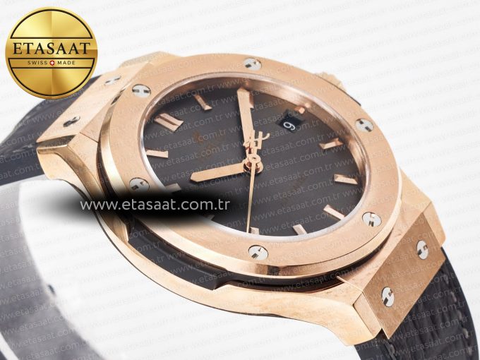 Classic Fusion 38mm RG JJF 1:1 Best Edition Gray Dial on Black Gummy Leather Strap - Görsel 7