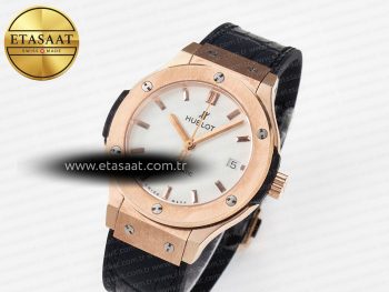 Classic Fusion 38mm RG JJF 1:1 Best Edition White Dial on Black Gummy Leather Strap