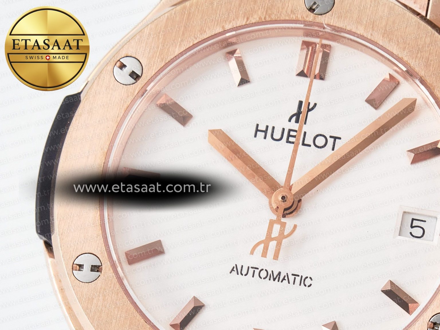 Classic Fusion 38mm RG JJF 1:1 Best Edition White Dial on Black Gummy Leather Strap - Görsel 10