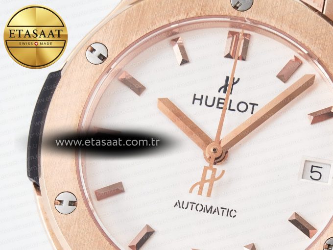 Classic Fusion 38mm RG JJF 1:1 Best Edition White Dial on Black Gummy Leather Strap - Görsel 10