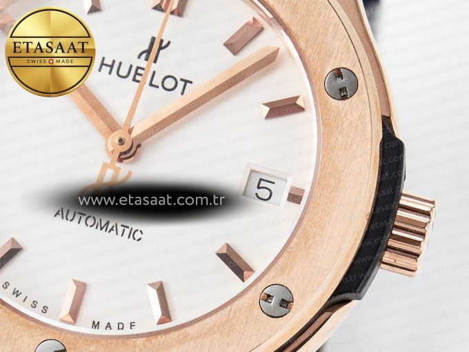 Classic Fusion 38mm RG JJF 1:1 Best Edition White Dial on Black Gummy Leather Strap - Görsel 12