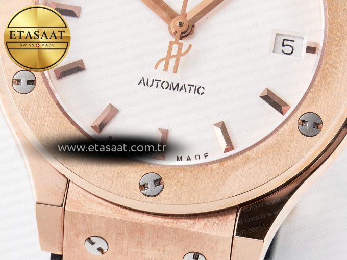 Classic Fusion 38mm RG JJF 1:1 Best Edition White Dial on Black Gummy Leather Strap - Görsel 13