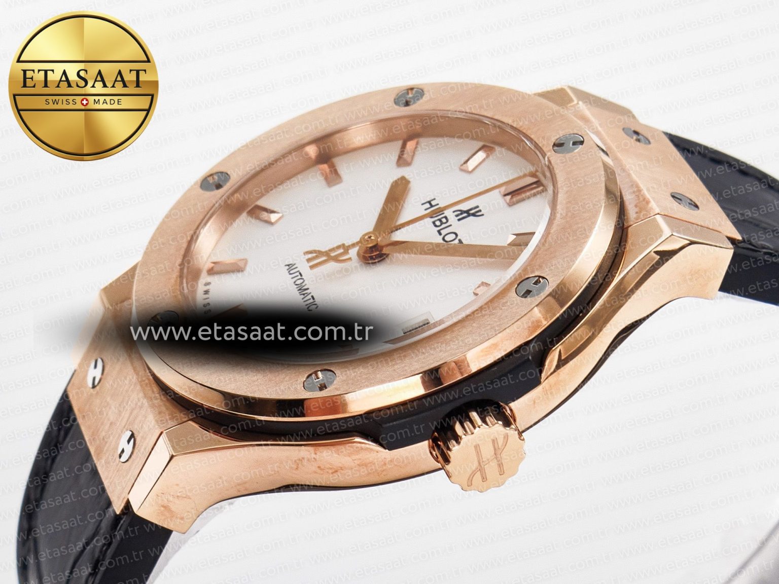 Classic Fusion 38mm RG JJF 1:1 Best Edition White Dial on Black Gummy Leather Strap - Görsel 6