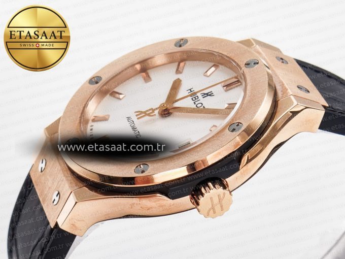 Classic Fusion 38mm RG JJF 1:1 Best Edition White Dial on Black Gummy Leather Strap - Görsel 6