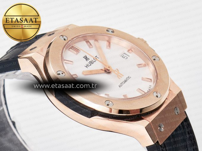 Classic Fusion 38mm RG JJF 1:1 Best Edition White Dial on Black Gummy Leather Strap - Görsel 7