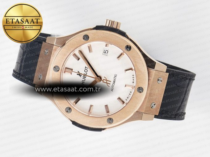 Classic Fusion 38mm RG JJF 1:1 Best Edition White Dial on Black Gummy Leather Strap - Görsel 9