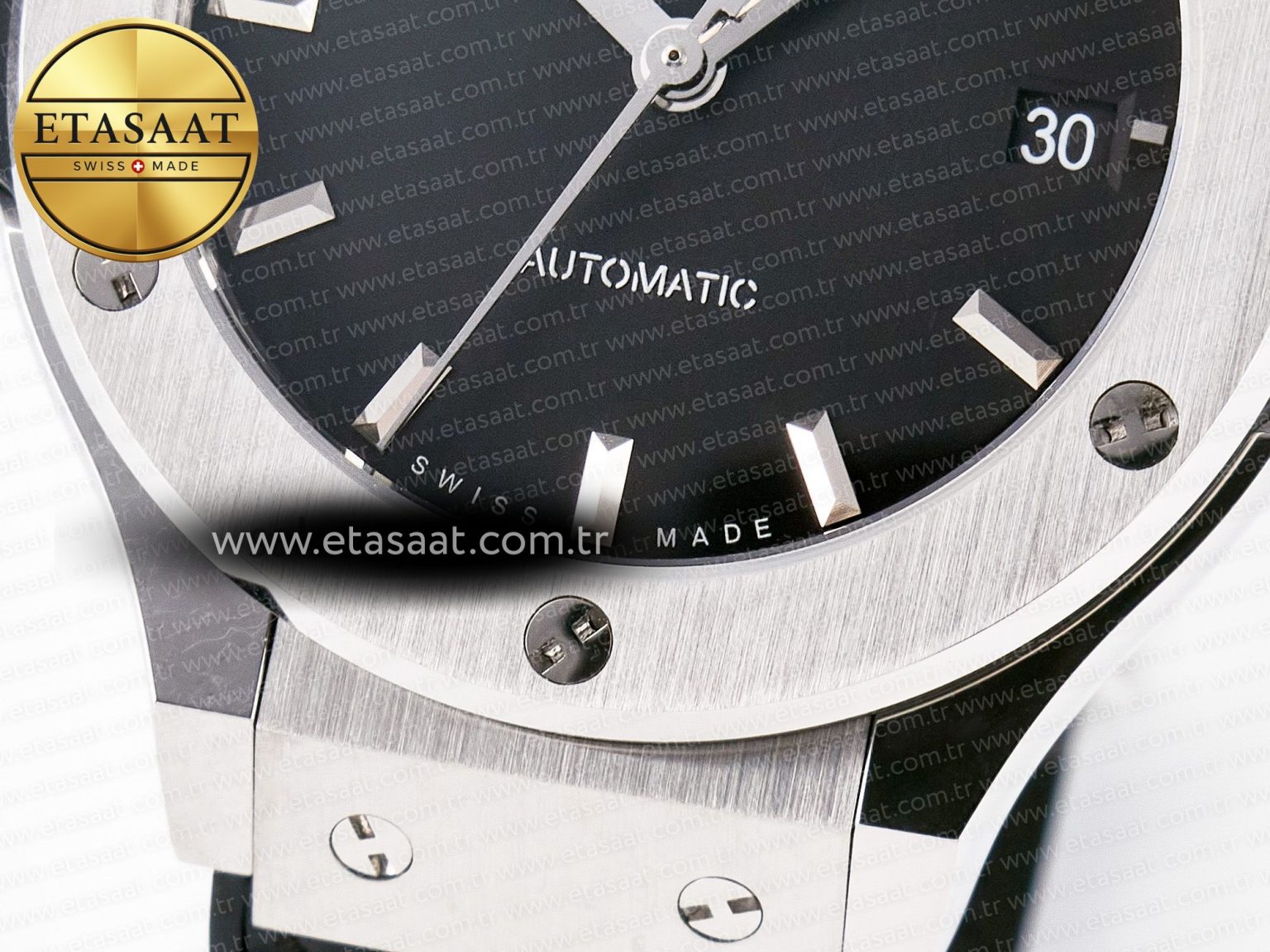 Classic Fusion 38mm SS JJF 1:1 Best Edition Black Dial on Black Gummy Leather Strap - Görsel 13