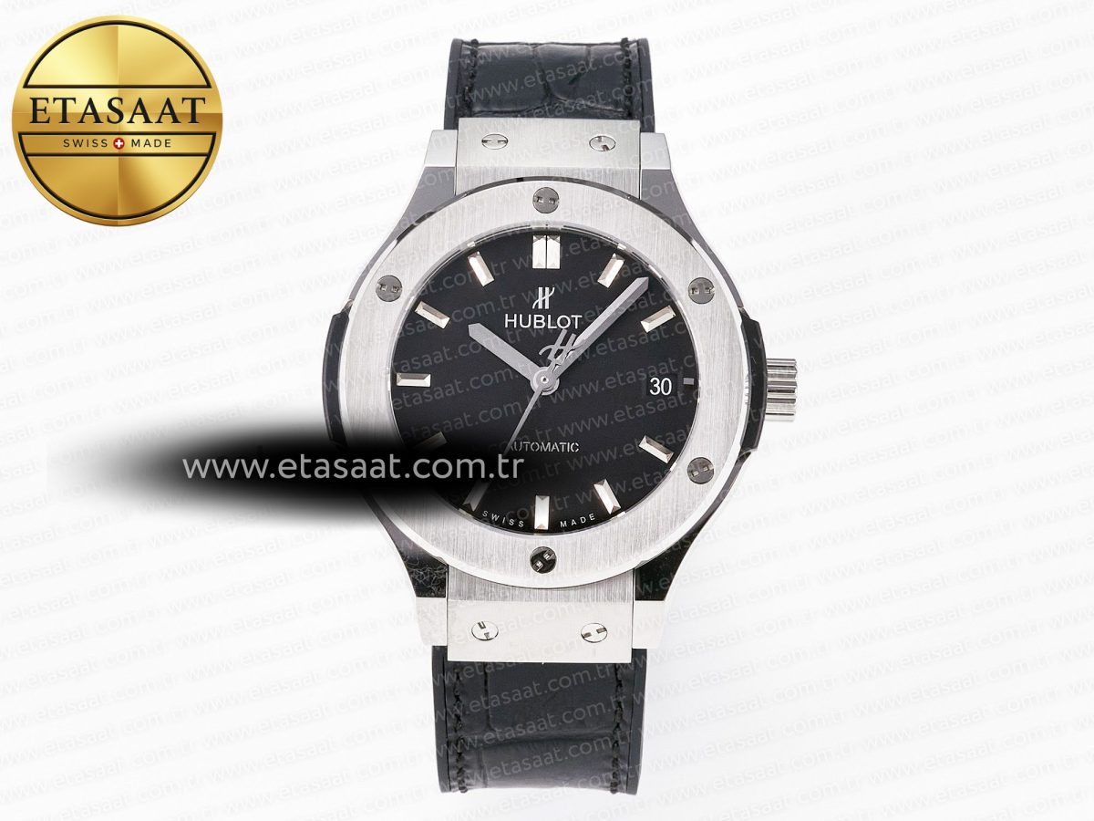Classic Fusion 38mm SS JJF 1:1 Best Edition Black Dial on Black Gummy Leather Strap - Görsel 3