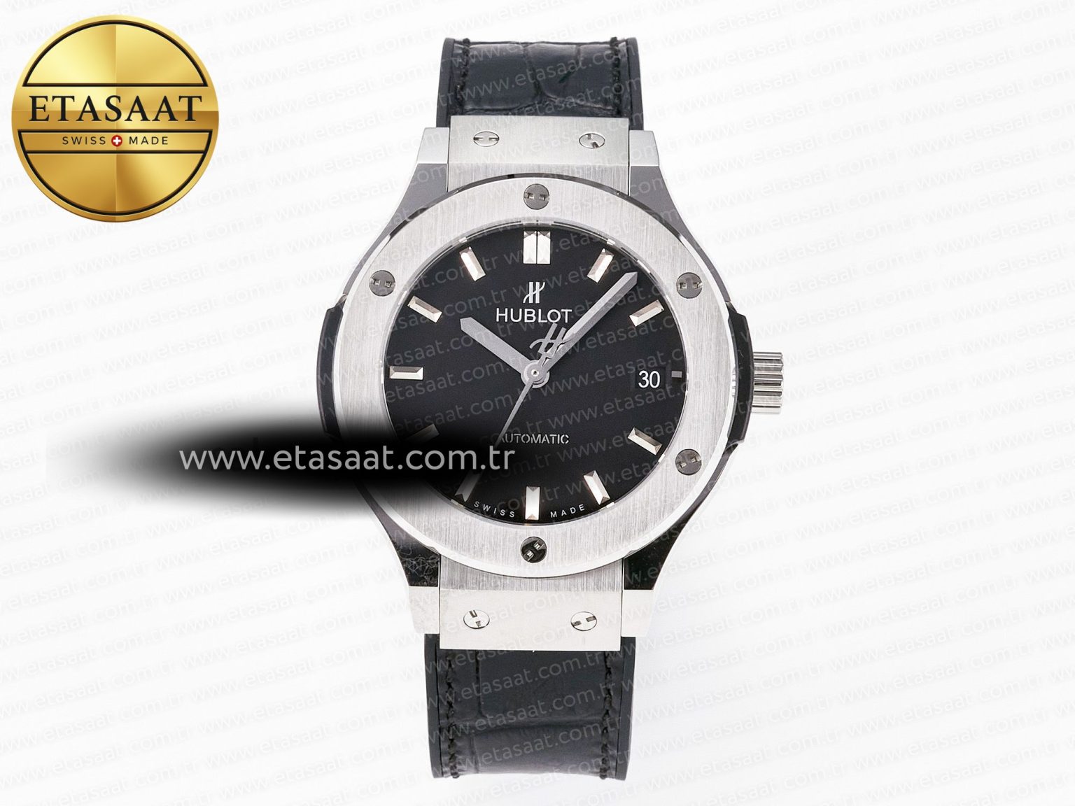 Classic Fusion 38mm SS JJF 1:1 Best Edition Black Dial on Black Gummy Leather Strap - Görsel 3