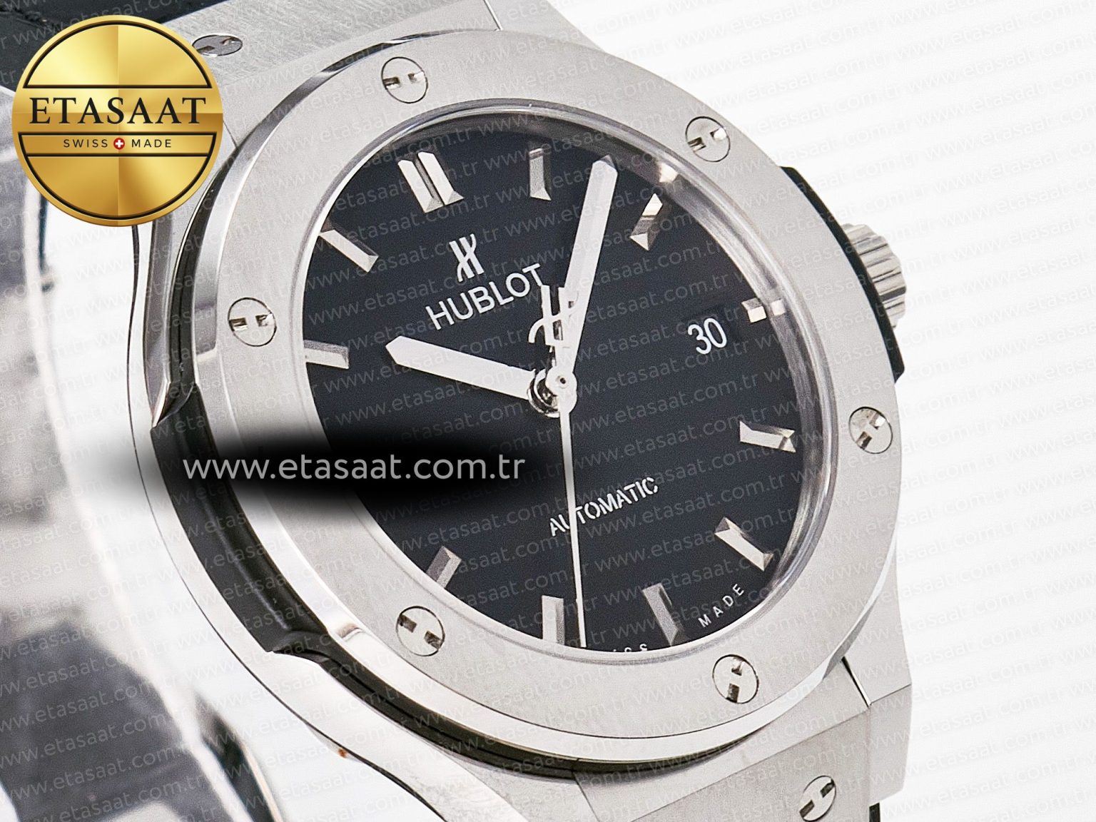 Classic Fusion 38mm SS JJF 1:1 Best Edition Black Dial on Black Gummy Leather Strap - Görsel 5