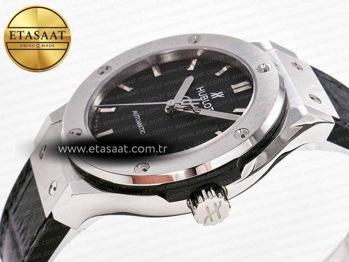 Classic Fusion 38mm SS JJF 1:1 Best Edition Black Dial on Black Gummy Leather Strap - Görsel 6