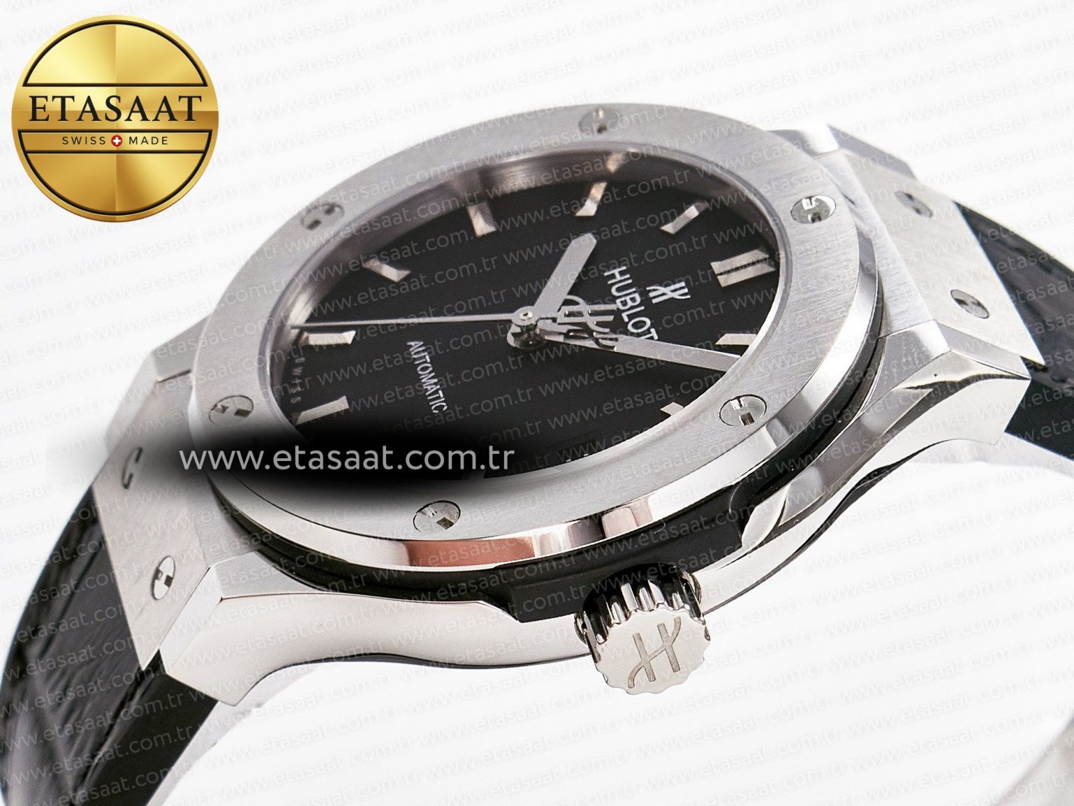 Classic Fusion 38mm SS JJF 1:1 Best Edition Black Dial on Black Gummy Leather Strap - Görsel 6
