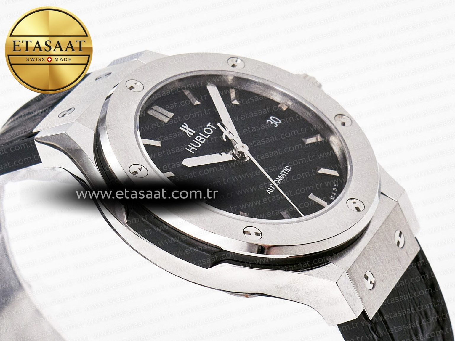 Classic Fusion 38mm SS JJF 1:1 Best Edition Black Dial on Black Gummy Leather Strap - Görsel 7