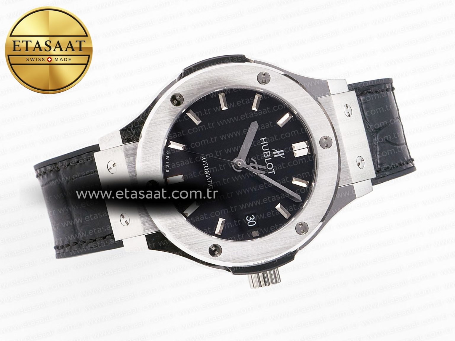 Classic Fusion 38mm SS JJF 1:1 Best Edition Black Dial on Black Gummy Leather Strap - Görsel 8