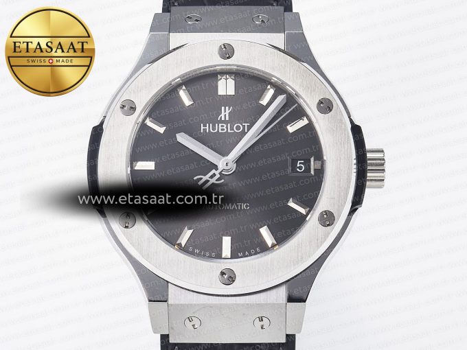 Classic Fusion 38mm SS JJF 1:1 Best Edition Gray Dial on Black Gummy Leather Strap - Görsel 4