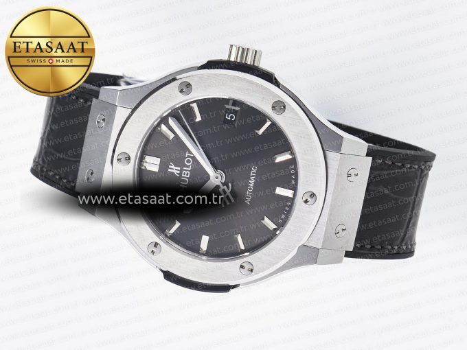 Classic Fusion 38mm SS JJF 1:1 Best Edition Gray Dial on Black Gummy Leather Strap - Görsel 9