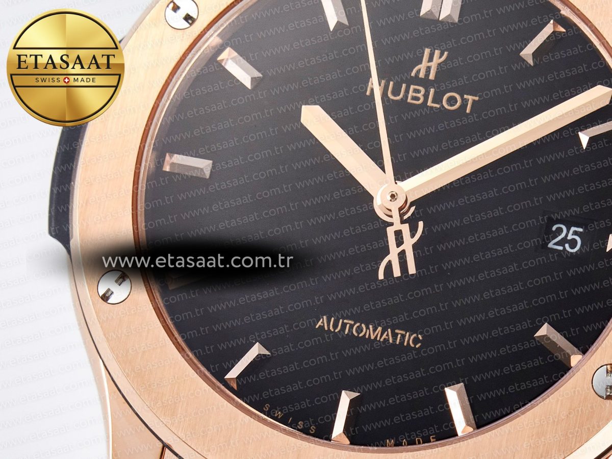 Classic Fusion 42mm RG JJF 1:1 Best Edition Black Dial on Black Gummy Leather Strap - Görsel 10