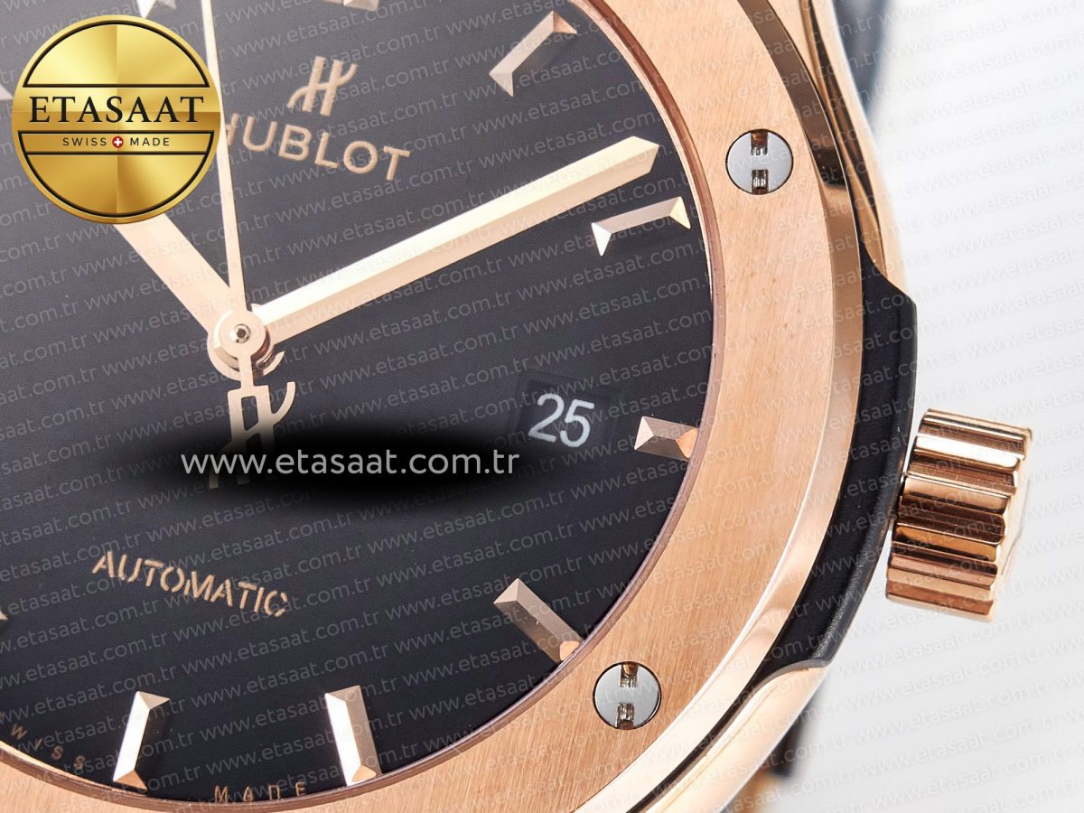 Classic Fusion 42mm RG JJF 1:1 Best Edition Black Dial on Black Gummy Leather Strap - Görsel 12