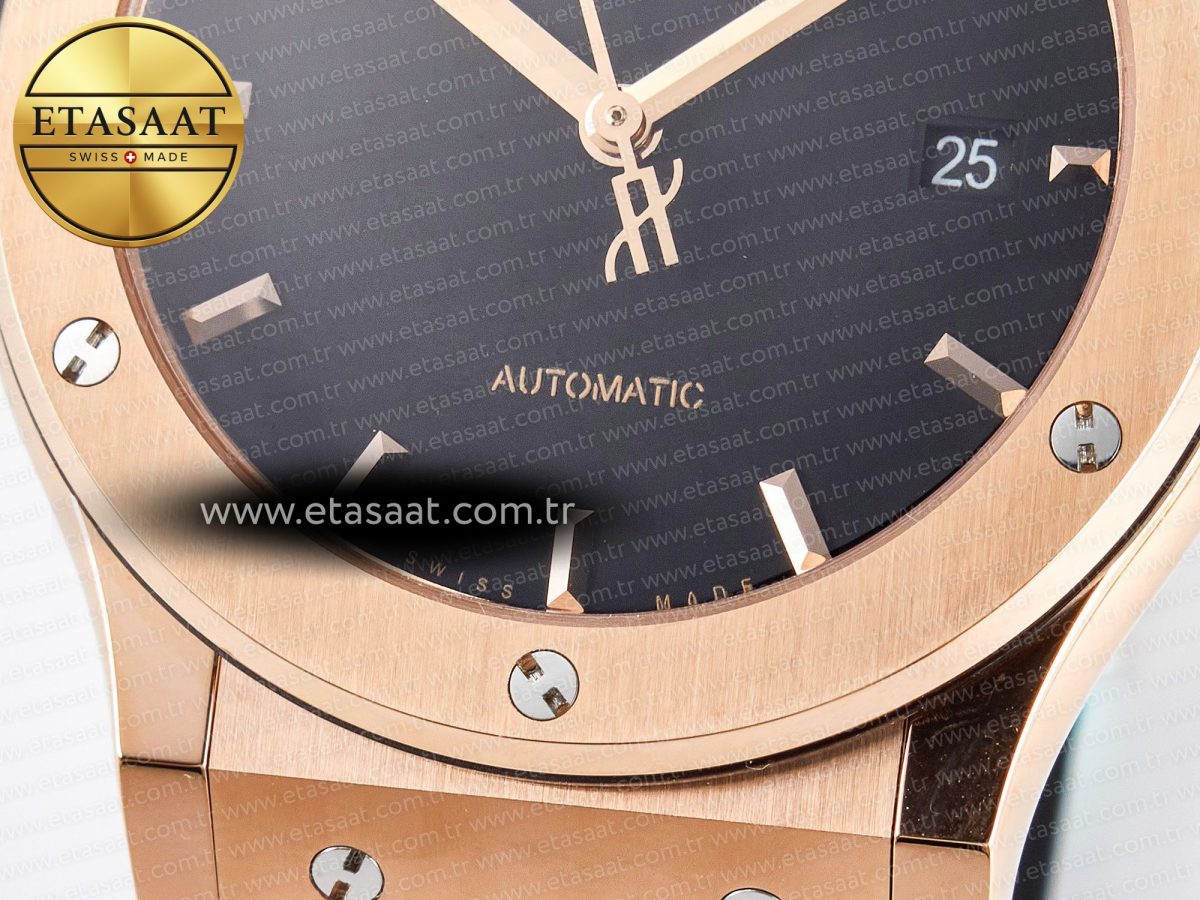 Classic Fusion 42mm RG JJF 1:1 Best Edition Black Dial on Black Gummy Leather Strap - Görsel 13
