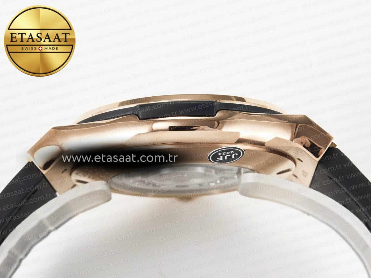 Classic Fusion 42mm RG JJF 1:1 Best Edition Black Dial on Black Gummy Leather Strap - Görsel 14