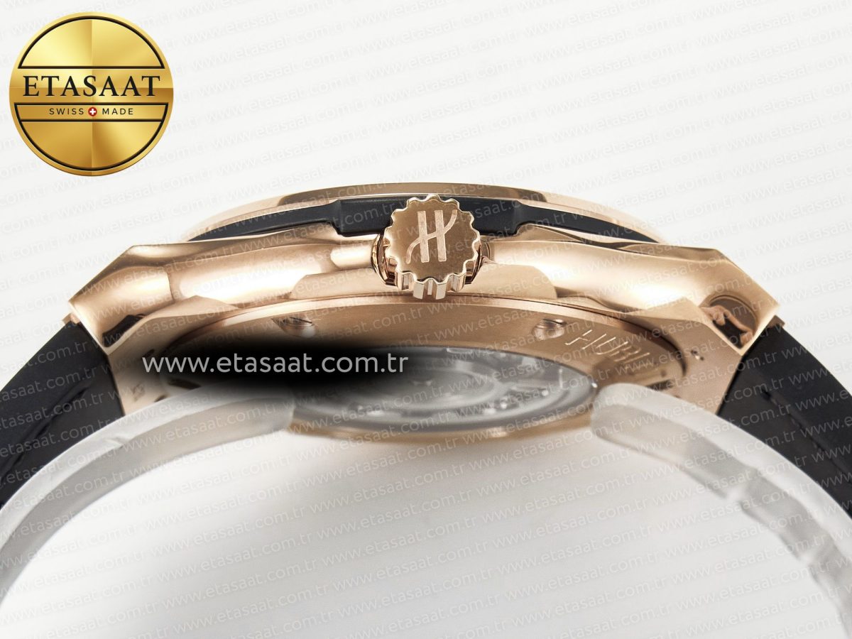 Classic Fusion 42mm RG JJF 1:1 Best Edition Black Dial on Black Gummy Leather Strap - Görsel 15